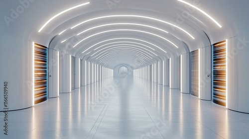 Futuristic server room with glowing lights and sleek design elements