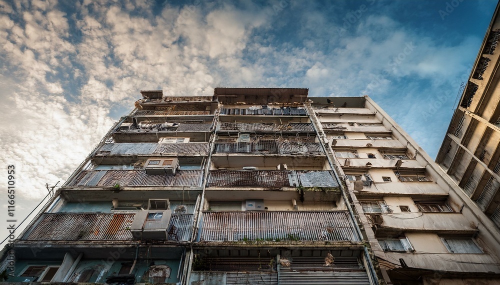Obraz premium 廃墟になった古くて汚いマンション（Abandoned old and dirty apartment building） 