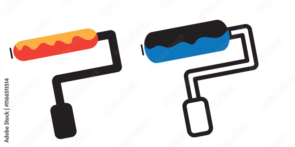 Paint roller colored icon set Paint roller colored icon set