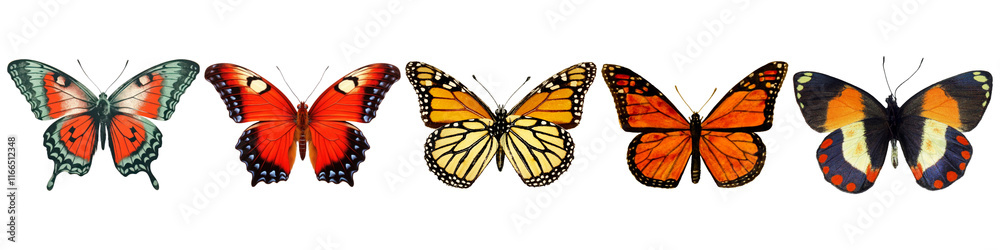 Obraz premium Colorful butterflies png cut out element set, transparent background