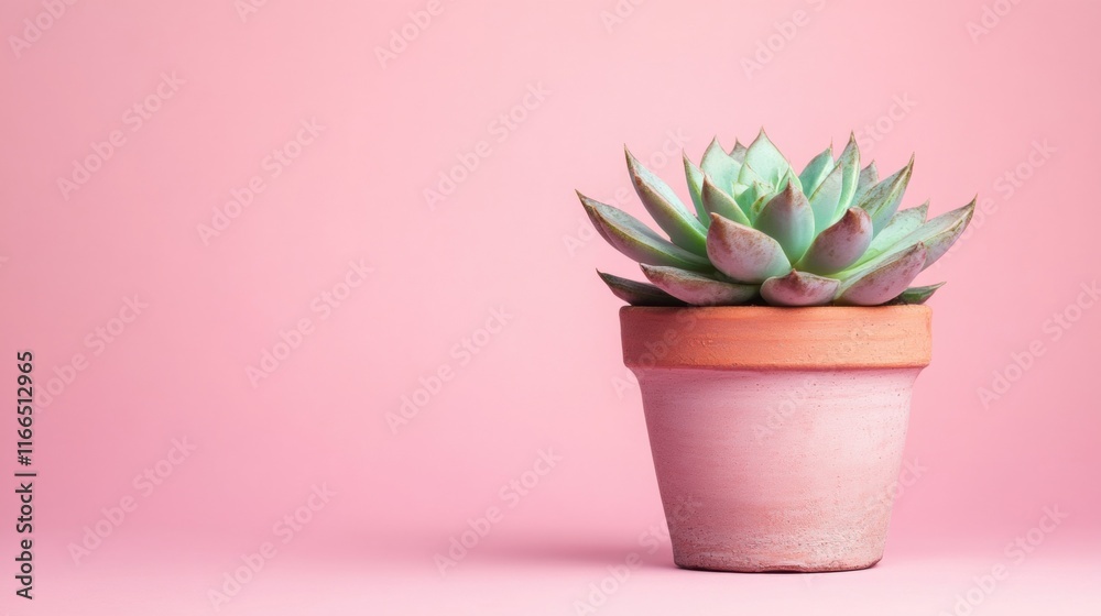 Obraz premium Succulent plant sits gracefully in a terracotta pot against a soft purple background, adding a touch of nature to indoor settings