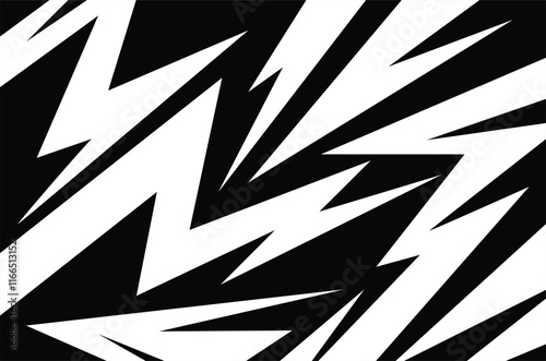 Abstract black and white background with spikes and zigzag line pattern