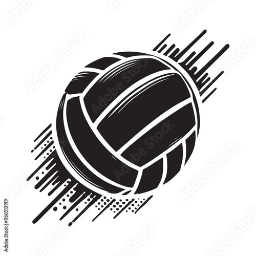 Volleyball Silhouette Vector Illustration, Solid White Background.