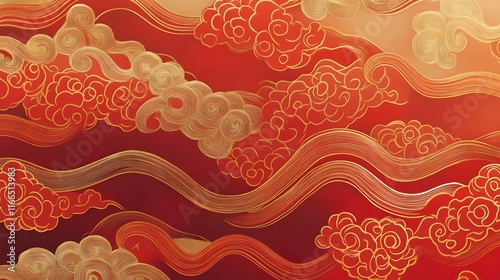 Obraz na płótnie Artistic Depiction of Waves with Intricate Red and Beige Curves w salonie