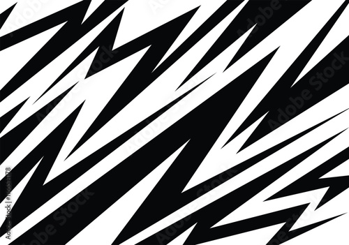 Abstract black and white background with spikes and zigzag line pattern