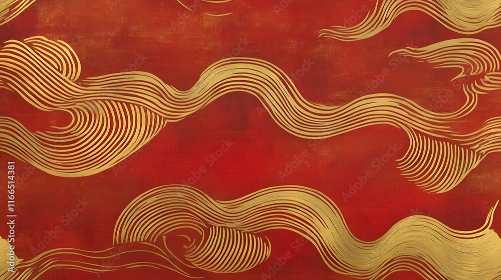 Artistic Depiction of Waves with Intricate Red and Beige Curves Artistic Depiction of Waves with Intricate Red and Beige Curves