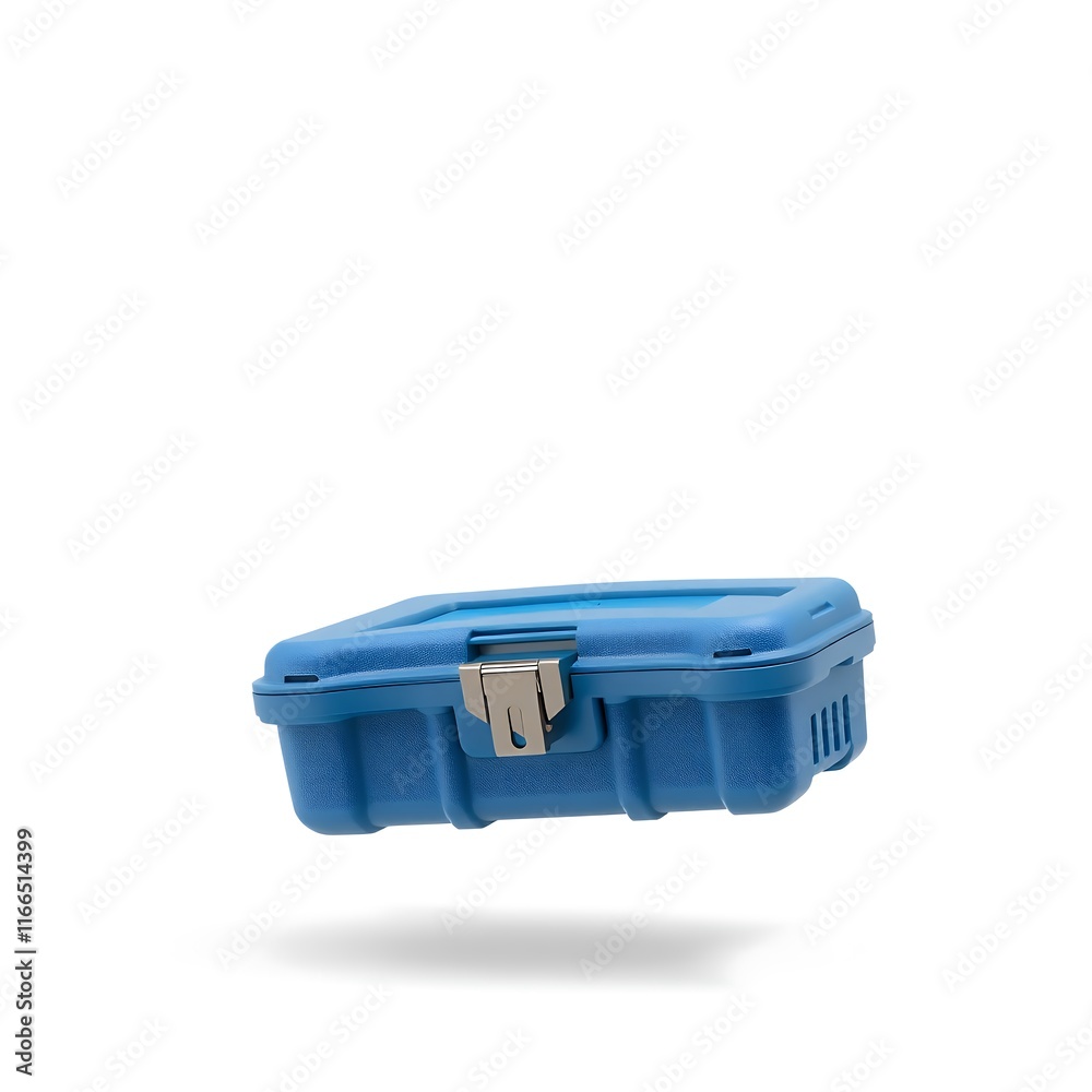 Blue Plastic Storage Container, Secure Latch, Isolated on White Background Blue Plastic Storage Container, Secure Latch, Isolated on White Background