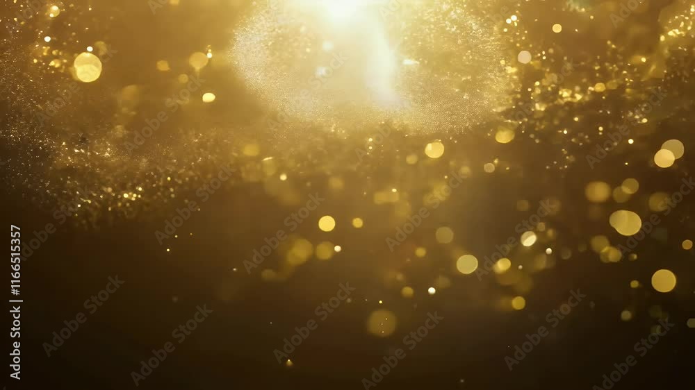 Golden particles sparkling in dazzling bokeh explosion forming beautiful holiday effect ddings celebrations luxurious event designs