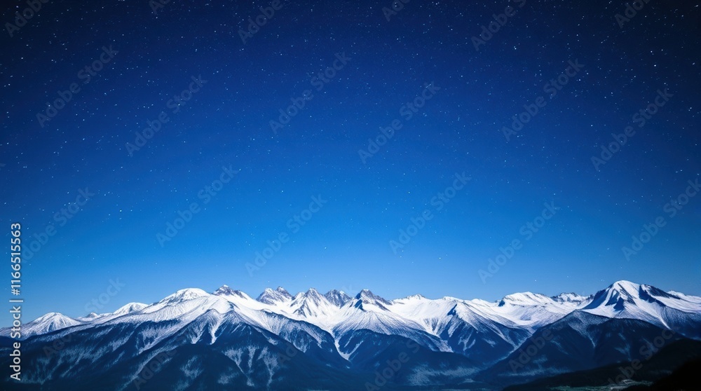 Serene Snow-Capped Mountains Under Starry Night Sky Serene Snow-Capped Mountains Under Starry Night Sky