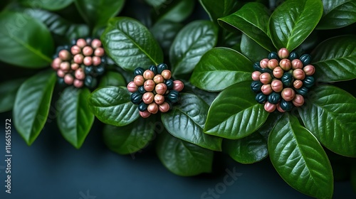 Lush Green Leaves with Pink and Dark Buds