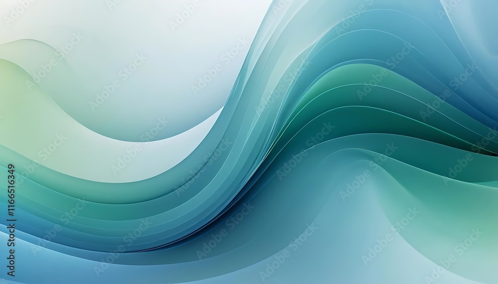 Obraz premium A soft gradient with overlapping translucent waves in shades of blue and green for a calming abstract effect