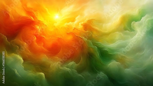 Abstract swirling cloudscape of orange and green hues