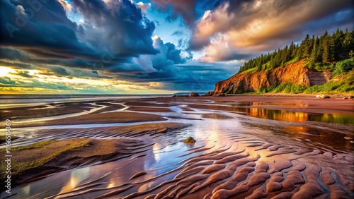 Long Exposure: Tidal Park, Parrsboro, Nova Scotia, Low Tide, Dramatic Sky photo