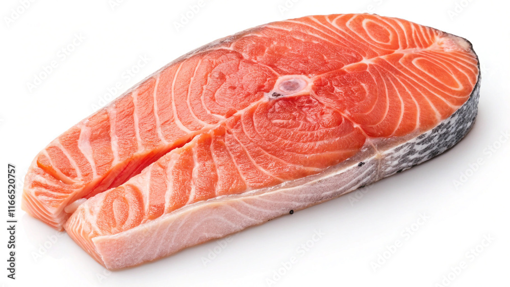 Salmon Steak Isolated on a White Background, Celebrating the Richness of Culinary Delights Salmon Steak Isolated on a White Background, Celebrating the Richness of Culinary Delights