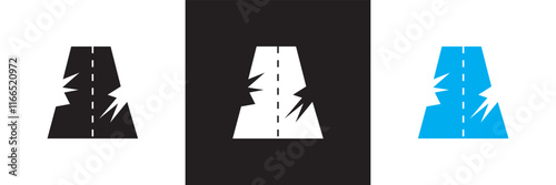 Broken road icon. Element of road and bridges construction. isolated on white and black background. vector illustration. EPS 10