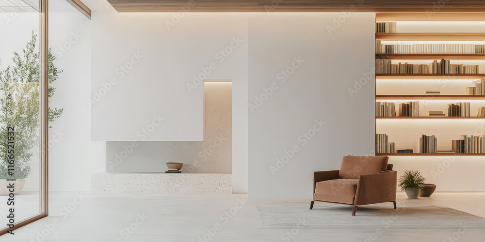 Fototapeta premium Modern minimalist living room with elegant furniture and natural light