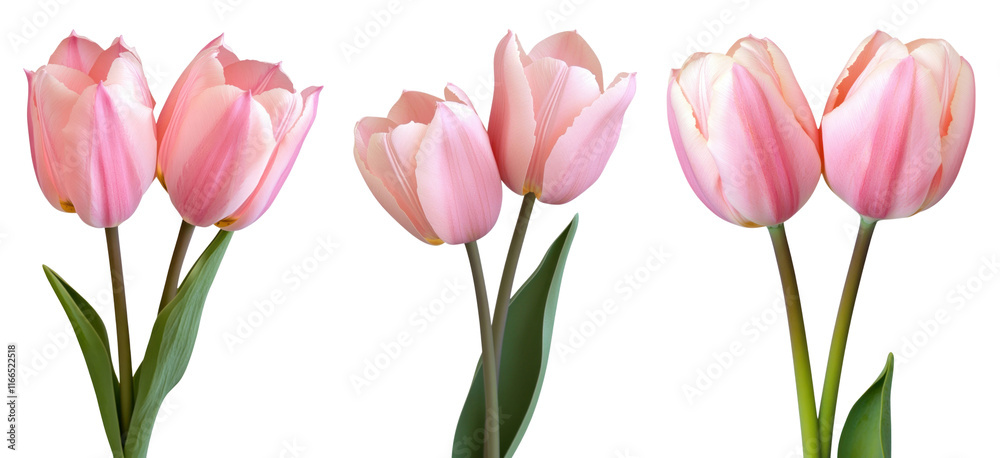 PNG Elegant pink tulips in bloom, element set on transparent background PNG Elegant pink tulips in bloom, element set on transparent background