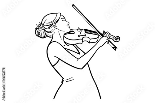 Artistic Woman Playing Violin Line Art Vector Illustration