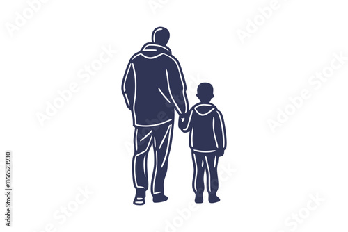 Dad and Son Spending Time Together. Clean Line Art Design