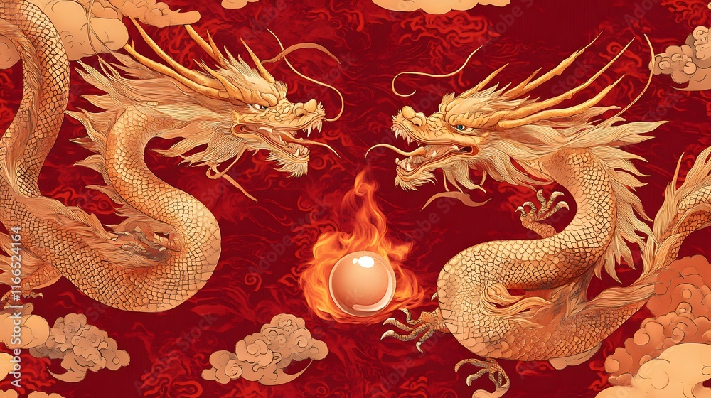 Fototapeta premium Majestic Golden Dragons - Mythical, Legendary, Powerful, Auspicious
