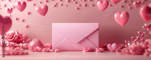 A beautiful Valentines Day template with a pink envelope illustration, elegant decorations, and a banner design for a special love message