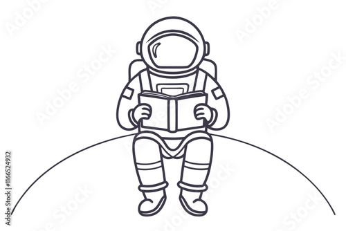 Astronaut Reading in Space. Elegant Line Art Vector Design
