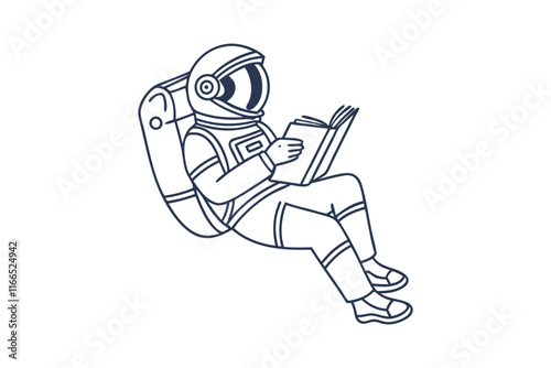 Astronaut Reading in Space. Elegant Line Art Vector Design