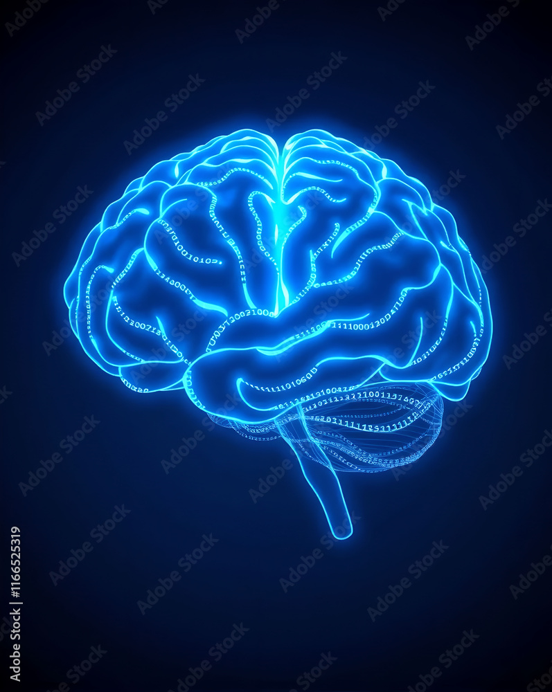 Human brain with glowing lights on dark blue background. Vector illustration. Human brain with glowing lights on dark blue background. Vector illustration.