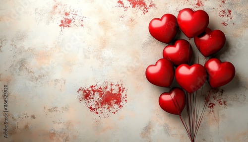 A playful Valentines Day template with red heartshaped balloons, a noise texture effect, and a decorative banner for a perfect lovethemed design