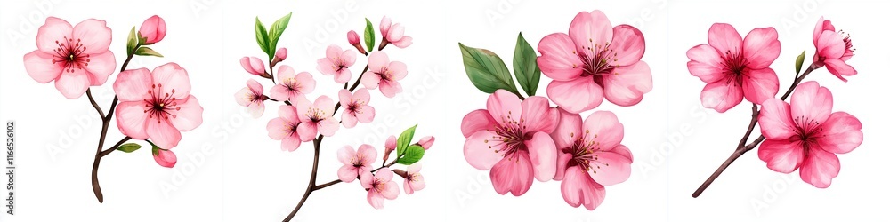 Obraz premium Chinese new year customs concept. Cherry blossom illustrations in various arrangements and styles.