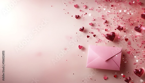 A romantic Valentines Day background featuring a pink envelope illustration, elegant banner template, and charming decorations for a heartfelt design