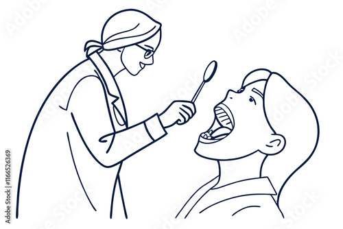 Line Art Depiction of a Dental Checkup. A Minimalist Perspective