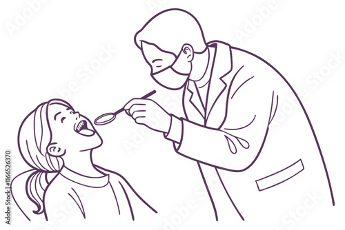 Line Art Depiction of a Dental Checkup. A Minimalist Perspective