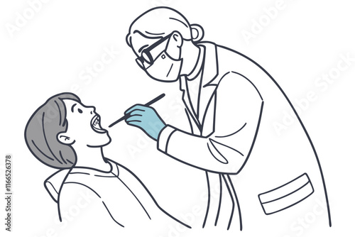 Line Art Depiction of a Dental Checkup. A Minimalist Perspective