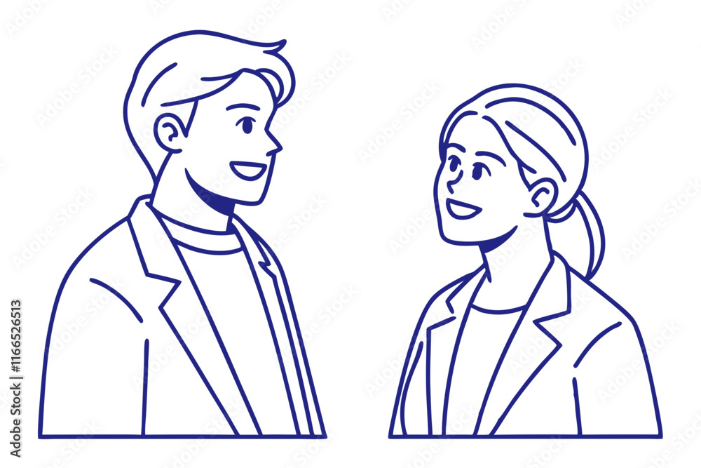 Two People in Discussion. Minimalist Line Art Illustration on White Background Two People in Discussion. Minimalist Line Art Illustration on White Background