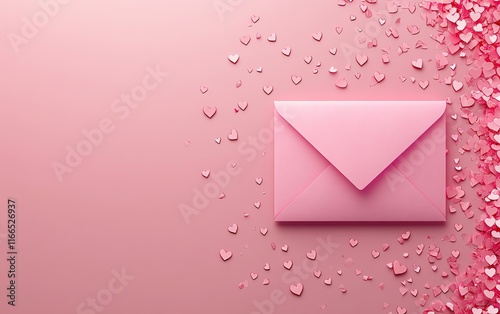 A sweet Valentines Day decoration template with a pink envelope, festive background, and a banner template design for a heartfelt message or greeting