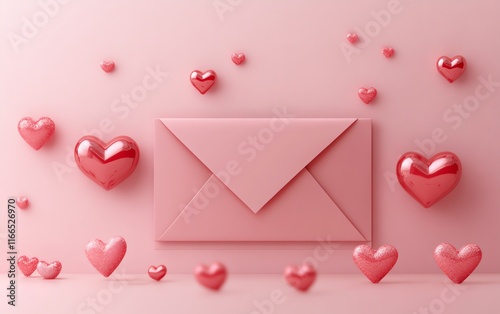 A sweet Valentines Day decoration template with a pink envelope, festive background, and a banner template design for a heartfelt message or greeting