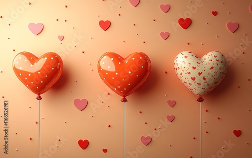 A sweet Valentines Day design with a pastel orange backdrop, red and pink hearts, and playful patterns, perfect for a lovethemed background