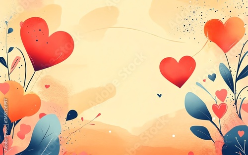 A sweet Valentines Day design with a pastel orange backdrop, red and pink hearts, and playful patterns, perfect for a lovethemed background