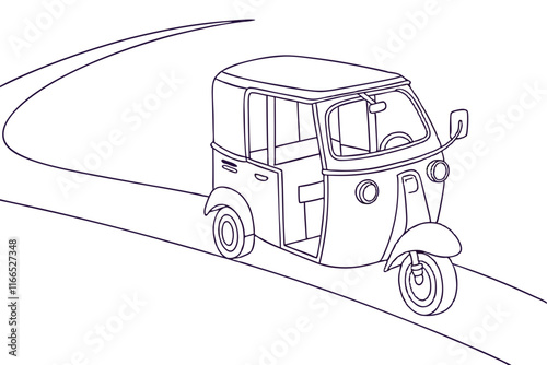 Tuk Tuk Line Drawing. Modern Minimalist Art Design