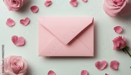 Valentines Day decoration template with a pink envelope illustration, soft pastel background, and a banner template design perfect for a romantic theme