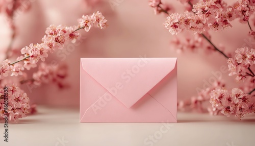 Valentines Day decoration template with a pink envelope illustration, soft pastel background, and a banner template design perfect for a romantic theme