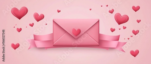 Valentines Day decoration template with a pink envelope illustration, soft pastel background, and a banner template design perfect for a romantic theme