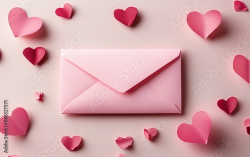 Valentines Day decoration template featuring a pink envelope, soft pastel colors, and a stylish banner template for a romantic theme or love note