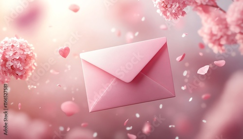 Valentines Day decoration template with a pink envelope illustration, soft pastel background, and a banner template design perfect for a romantic theme