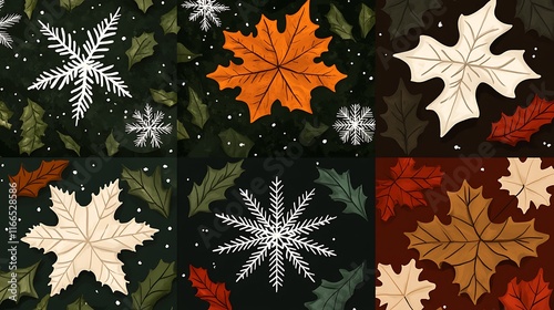 Autumn Leaves and Winter Snowflakes Pattern Design