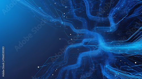 Abstract Blue Background with Low Poly Waves and Connecting Dots. Deep Blue Gradient Background. abstract blue technology banner design.