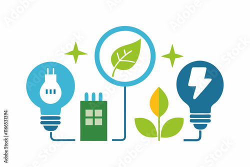 Energy Conservation: LED Lights & Energy Saving Icons photo