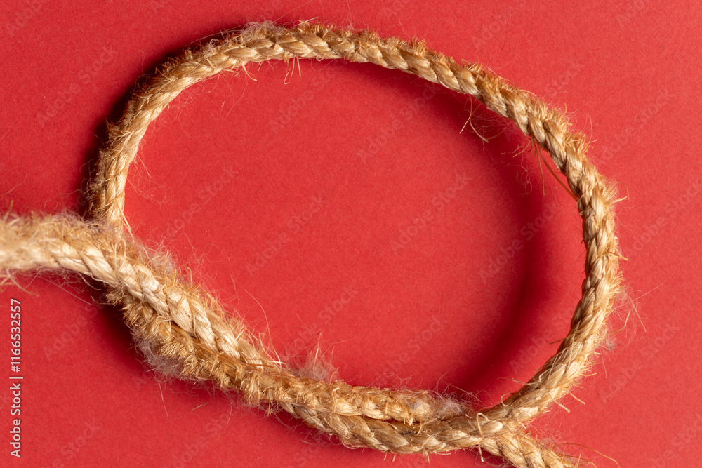 Fototapeta premium 赤背景に結んであるロープ