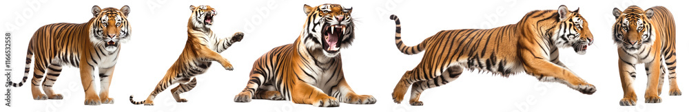 PNG Dynamic tigers in action, isolated element set, transparent background PNG Dynamic tigers in action, isolated element set, transparent background